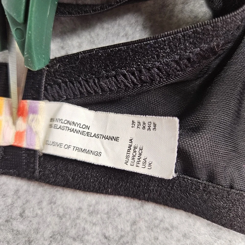 Parfait Black Plunge Underwire Bra Molded Cup Support Comfort Size US 34G READ